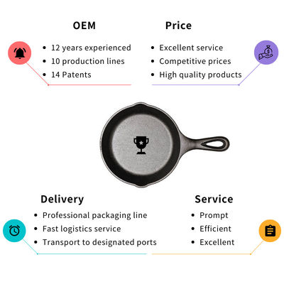 Frigideira Pan Pre Seasoned Frying Pan do ferro fundido do ODM do OEM 26/30cm