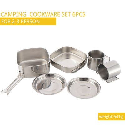 O cozimento de acampamento de H6.8CM ajustou o Cookware de acampamento de aço inoxidável 6pcs/Set de D14.7CM