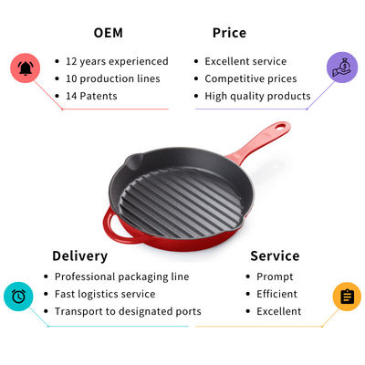 parte inferior temperado de Pan Healthy Cooking With Ridge do frigideira do ferro fundido de 26cm
