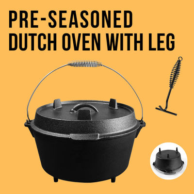 31X14” ferro fundido Oven Pre Seasoned Matt Black holandês dobro com pés