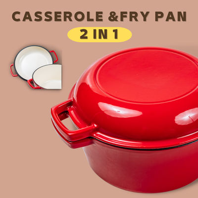 caçarola 2 do ferro fundido 4.8L em 1 forno holandês do ferro fundido com tampa do frigideira