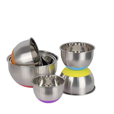 Bacia de salada de aço inoxidável do metal com parte inferior do silicone da tampa 1.25L-5L