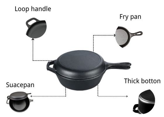 frigideira Pan Casserole 2 do ferro fundido 3.2Quart em 1 para acampar e cozinhar exterior