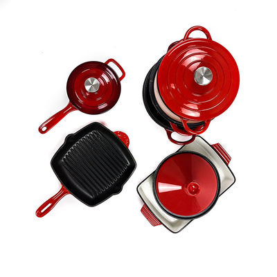 Grupos do Cookware do ferro fundido de 7 partes esmaltados para interno e exterior