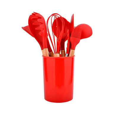 Caixinha de ferro fundido de esmalte vermelho com conjuntos de talheres de silicone