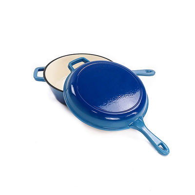 2 em 1 frigideira Pan Enamel Coated do ferro fundido caçarola do frigideira do ferro fundido de 3,2 quartos