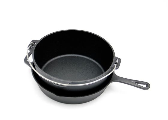 Forno holandês de ferro fundido pré-sazonado com alça de aço inoxidável