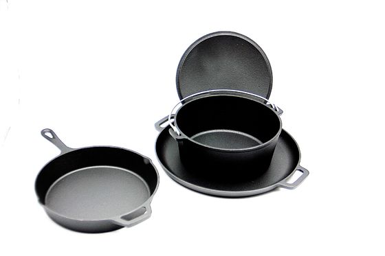 A frigideira do ferro fundido, bandeja da grade, Parte-grupo do forno holandês 3 temperou pre para todo o fogão