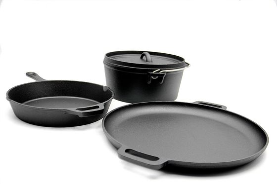A frigideira do ferro fundido, bandeja da grade, Parte-grupo do forno holandês 3 temperou pre para todo o fogão
