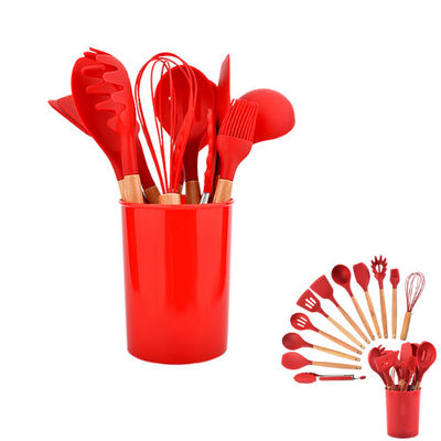 Caixinha de ferro fundido de esmalte vermelho com conjuntos de talheres de silicone