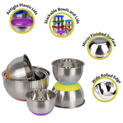 O Cookware de aço inoxidável lustrado ajusta a bacia de salada resistente da oxidação de aço inoxidável