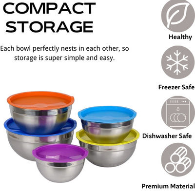 O Cookware de aço inoxidável lustrado ajusta a bacia de salada resistente da oxidação de aço inoxidável
