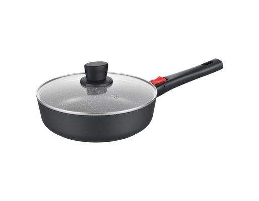 Grande prato profundo Aluminumpot 28cm com preto de vidro da tampa