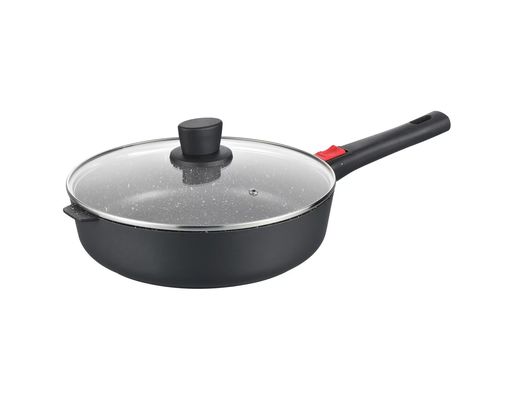 Grande prato profundo Aluminumpot 28cm com preto de vidro da tampa