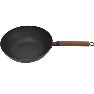 12&quot; frigideira chinesa do frigideira do ferro fundido do GV do diâmetro com punho de madeira