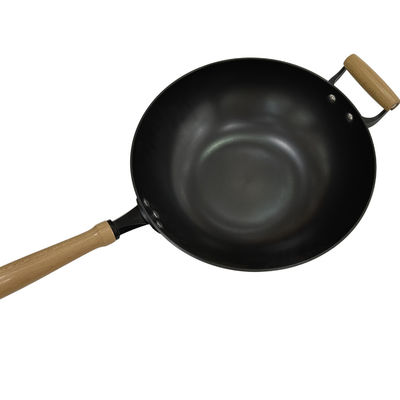 12&quot; frigideira chinesa do frigideira do ferro fundido do GV do diâmetro com punho de madeira