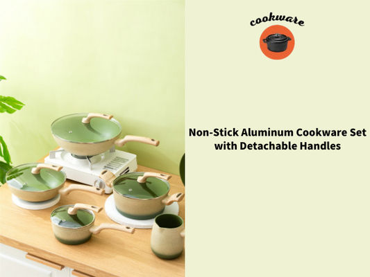 O Cookware de alumínio de pouco peso de BSCI ajustou 8Piece com punho de madeira