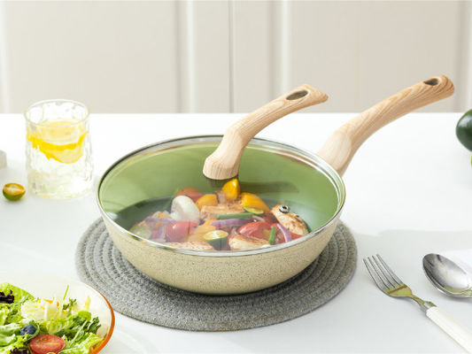 13Inch frigideira chinesa de alumínio chinês revestimento de Pan With Tempered Glass Lid e não da vara