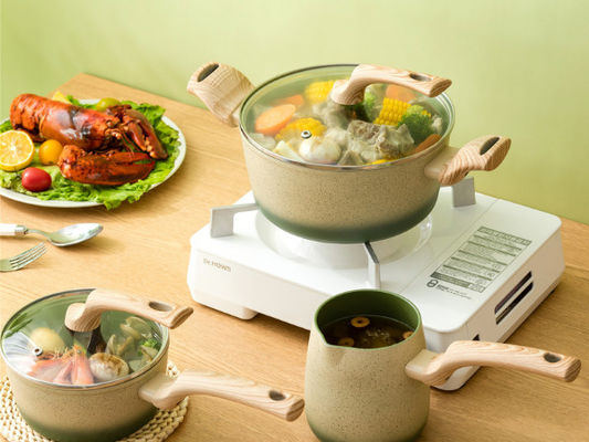 O ODM cola não o grupo de alumínio 5Piece do Cookware com punhos destacáveis