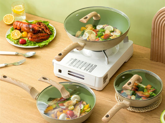 O ODM cola não o grupo de alumínio 5Piece do Cookware com punhos destacáveis