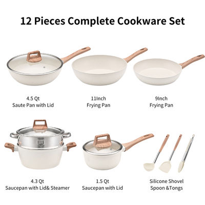 cozinha saudável não pegajoso pratos de panela de 12 peças com tampa de vidro