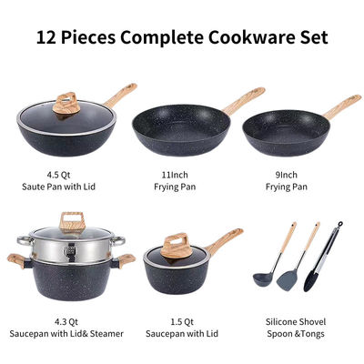 cozinha saudável não pegajoso pratos de panela de 12 peças com tampa de vidro