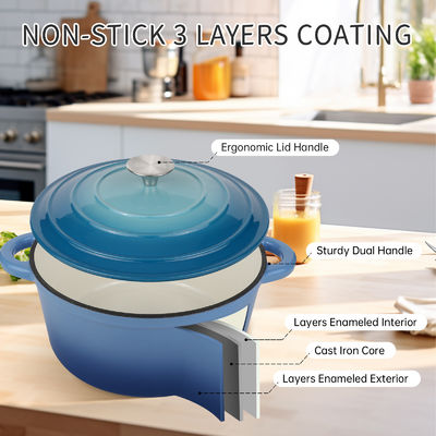 Forno holandês de ferro fundido com tampa de 6 litros de esmalte perfeito para cozinhar nas férias e aventuras ao ar livre