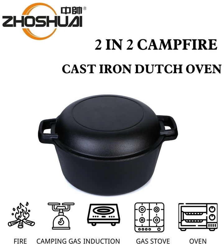 forno holandês 2 do ferro fundido da caçarola 4.8L do ferro fundido de 26cm em 1 punho fácil